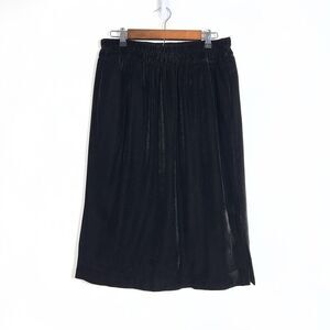 J.CREW Velvet Pull On Midi Skirt Womens Sz M Black Left Side Slit Elastic Waist